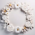 Heart shaped memory flower wreath on grey background. Generative AI. Royalty Free Stock Photo