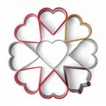 Heart Shaped Metal Cookie Cutters Arranged in Circular Pattern on White Royalty Free Stock Photo