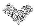 Heart shaped monochrome doodle pattern with tangled plants, ladybugs and butterflies. Perfect print for tee, poster, card, sticker