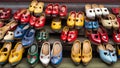 Heart shaped of multicoloured wooden shoes