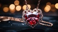 A heart shaped necklace with red light inside. Generative AI. Royalty Free Stock Photo