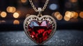 A heart shaped necklace with red light inside. Generative AI. Royalty Free Stock Photo