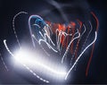 Heart shaped neon light traces background Royalty Free Stock Photo