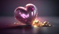 a heart shaped object with a pink center surrounded by gold circles and drops of liquid on a purple background with a black Royalty Free Stock Photo