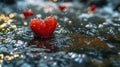 A heart shaped object sitting in a puddle of water, AI Royalty Free Stock Photo