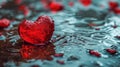 A heart shaped object sitting in a puddle of water, AI Royalty Free Stock Photo