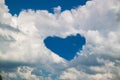 Heart-shaped opeing in a blue sky. Royalty Free Stock Photo