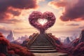 Heart shaped ornamental with stairs leading up to heaven. Love concept