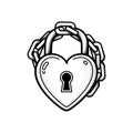 Heart Lock with Chain - Vintage Style Illustration Royalty Free Stock Photo