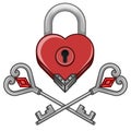 Heart shaped padlock and keys Royalty Free Stock Photo