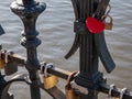 Heart-shaped padlock on the Lover`s Bridge in Prague Royalty Free Stock Photo