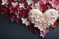 Heart shaped paper flowers on dark background. valentine\'s day. Illustration 3d. ia generated Royalty Free Stock Photo