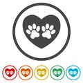 Heart Shaped Paw Print Ring Icon, color set Royalty Free Stock Photo