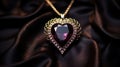 A heart shaped pendant with a diamond and ruby on satin, AI Royalty Free Stock Photo