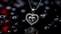A heart shaped pendant with diamonds on a black background, AI Royalty Free Stock Photo