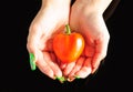 Heart-shaped pepper in girl's hands Royalty Free Stock Photo