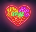 Heart shaped phrase You Are My Love made of neon tubes. Romantic design. Vector illustration