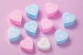 Heart shaped pills on pink background, healthcare and love concept, generative ai