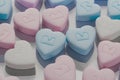 Heart shaped pills on pink background, healthcare and love concept, generative ai Royalty Free Stock Photo