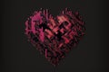a heart shaped pixelated image with a black background and red and black squares in the shape of a heart with a black background