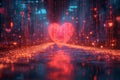 heart-shaped pixels and binary code. The AI Cupid could be connecting two people