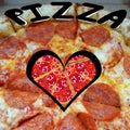 Heart shaped pizza. Lettering. Design for menu, flyer, logo, business card and advertisement