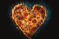 a heart-shaped pizza with a steamy hot center and crispy crust, ready for delivery.