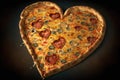 a heart-shaped pizza with a steamy hot center and crispy crust, ready for delivery.