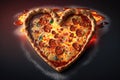 a heart-shaped pizza with a steamy hot center and crispy crust, ready for delivery.