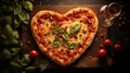 Heart shaped pizza topped with basil for a delightful twist, AI Generated