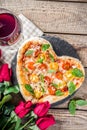 Heart shaped pizza for Valentine day