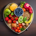 heart-shaped plate filled with a colorful array of healthy foods Royalty Free Stock Photo