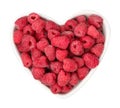 Heart-shaped plate of fresh ripe raspberries, top view Royalty Free Stock Photo