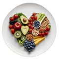 Heart shaped plate full of healthy foods