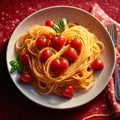 Heart shaped plate of pasta spaghetti, romantic meal for sharing Royalty Free Stock Photo