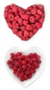Heart shaped plates with fresh ripe raspberries on background Royalty Free Stock Photo