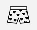 Heart Shaped Polka Dots Boxers Icon. Black Male Underpants Shorts Pants Trunk Outline Line Sign Symbol Artwork Clipart Vector