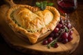 heart-shaped pot pie topped with puff pastry and cherry