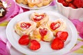 Heart shaped puff pastry cookies for valentines Royalty Free Stock Photo