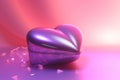 Heart shaped purple gleaming gift box. Generate ai