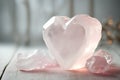 Heart shaped quartz crystals on white wooden background with bokeh lights