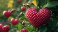 Heart shaped raspberry with bees flying nearby Royalty Free Stock Photo
