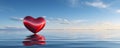 Heart shaped red air balloon flying in blue sky. Symbol of love. St Valentine\'s day concept Royalty Free Stock Photo