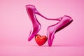 Heart shaped red high heel shoes isolated on pastel background. 3d render Royalty Free Stock Photo