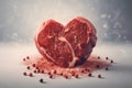 Heart shaped red raw beef on red chili pepper heap. Generate ai Royalty Free Stock Photo