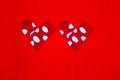 Heart-shaped red socks design with polka dot socks. Monochromatic image