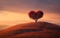 Heart shaped red tree on the field Royalty Free Stock Photo