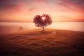 Heart shaped red tree on the field Royalty Free Stock Photo