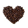 Heart shaped roasted coffee beans on white background, isolated Royalty Free Stock Photo