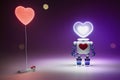 Heart-shaped robot, surrounded by love, evokes thoughts of loneliness and modern technology